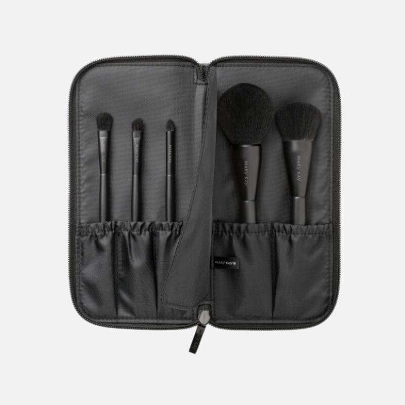 Open black bag containing Essential Brush Collection