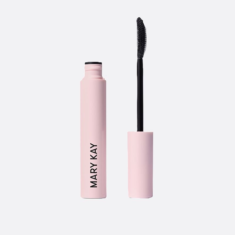 Open tube of Mary Kay Great Heights mascara with wand, showing off bristles