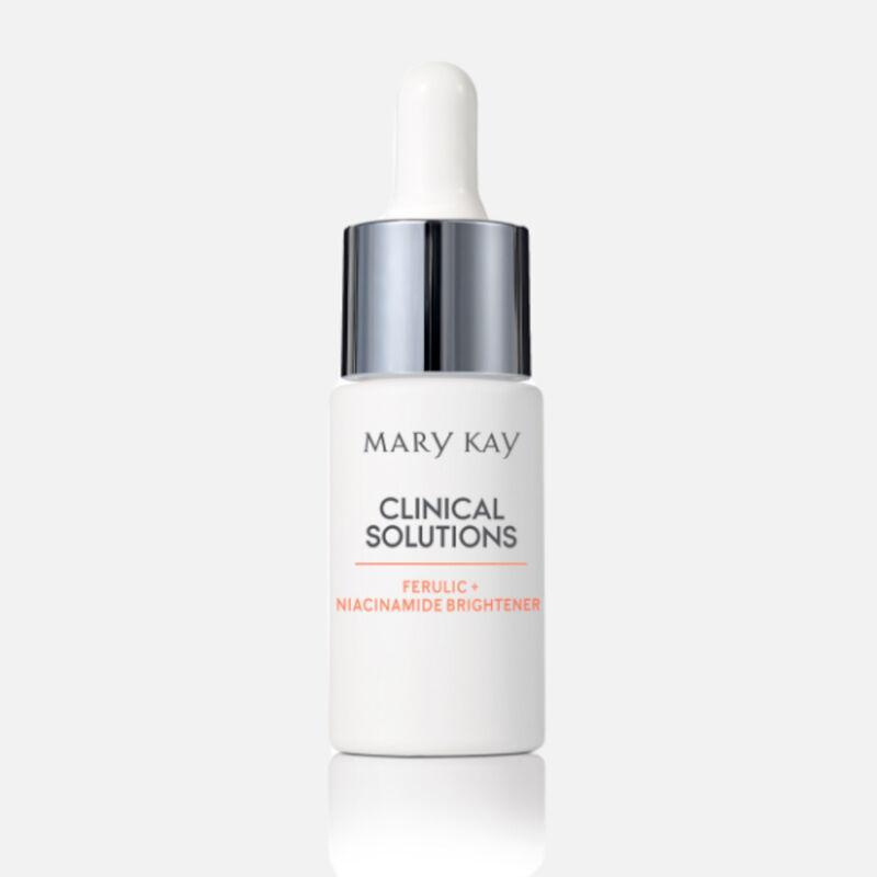 White bottle of Clinical Solutions&reg; Ferulic + Niacinamide Brightener on plain background.