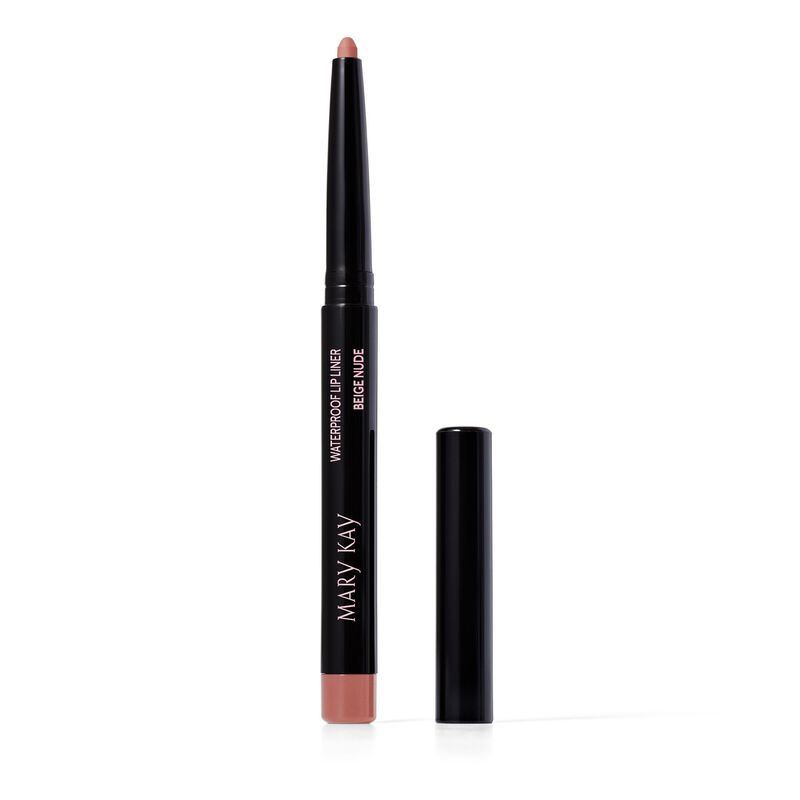 Uncapped Mary Kay Waterproof Lip Liner in Beige Nude on plain background