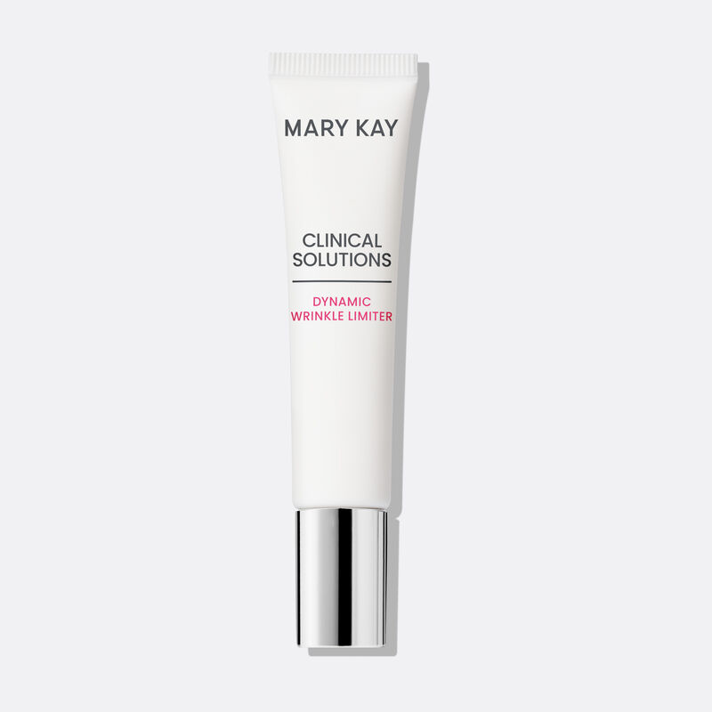 Tube of Mary Kay Clinical Solutions Dynamic Wrinkle Limiter standing on its cap against gray background