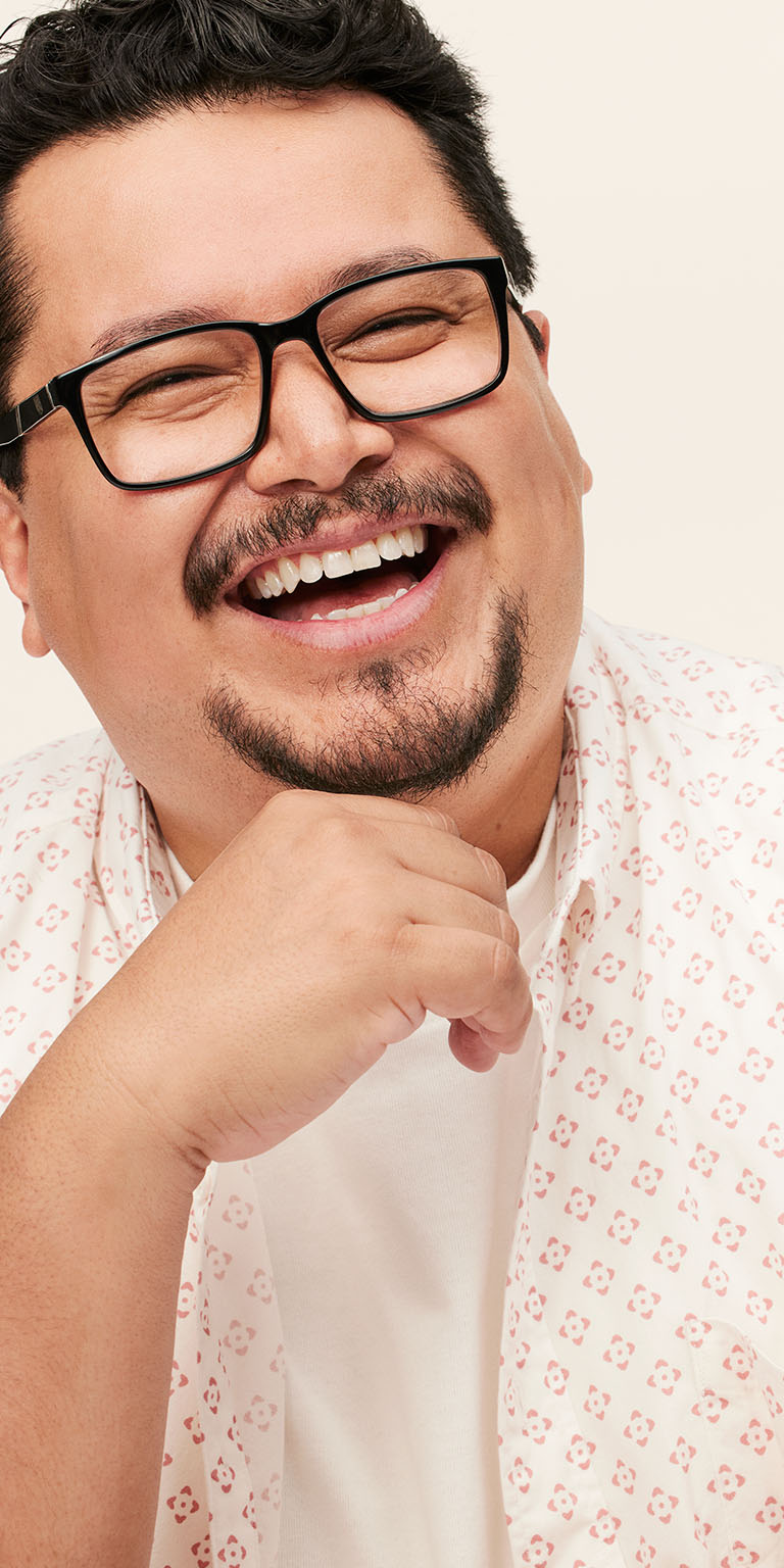 Male model laughing