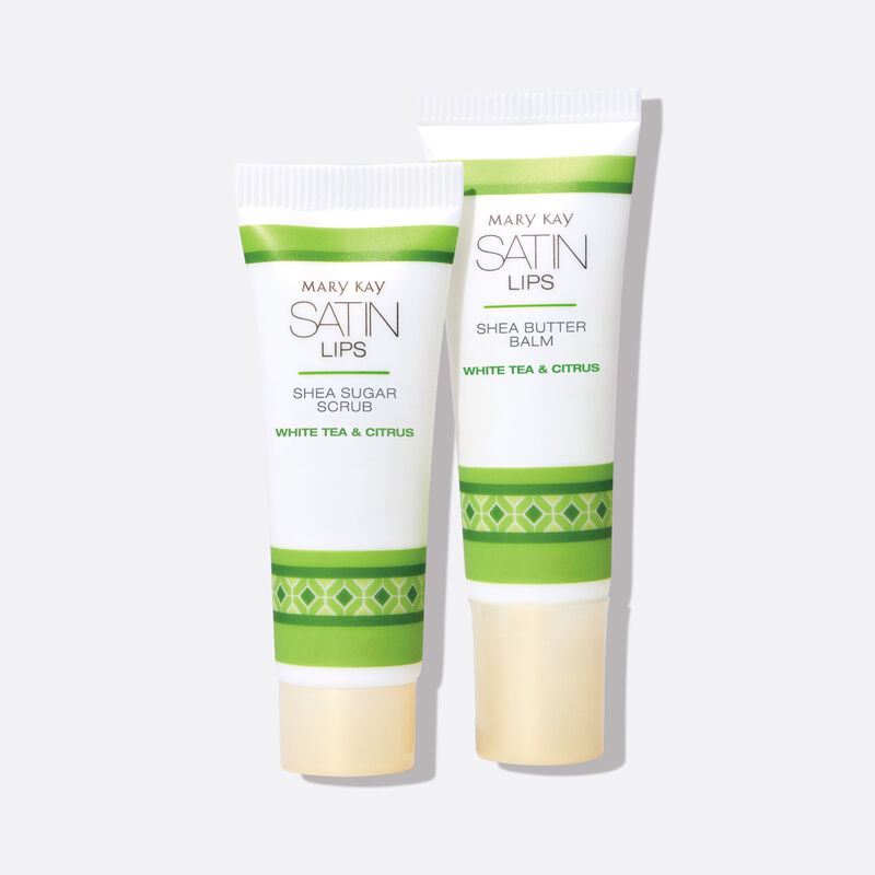 White Tea & Citrus Satin Lips Set on plain background