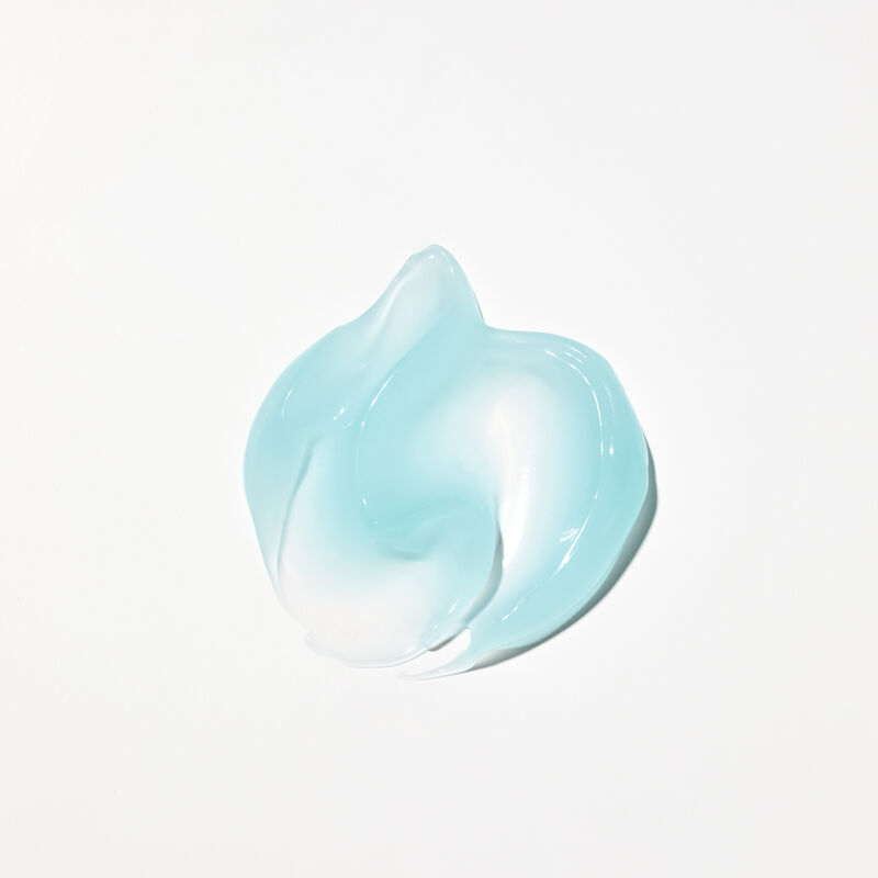 Blue gel product rub of special-edition Mary Kay After-Sun Replenishing Gel on plain background