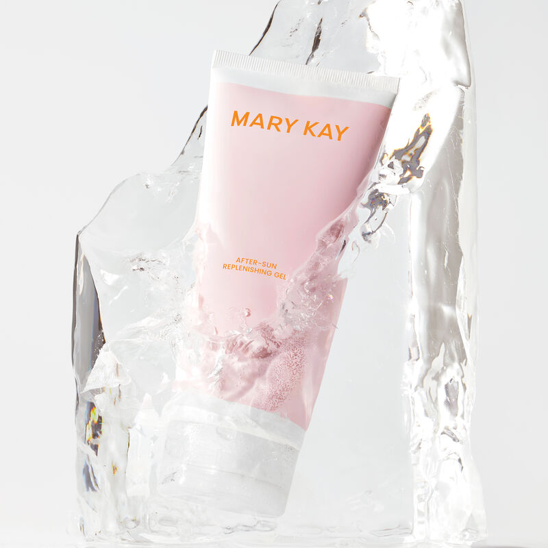 Tube of special-edition Mary Kay After-Sun Replenishing Gel in half-melted block of ice